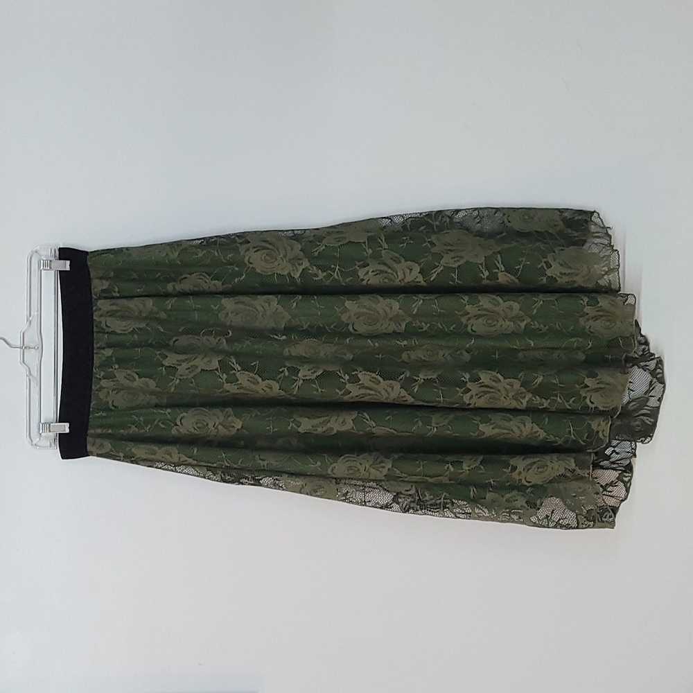 Lula Roe Green Floral Lacey Maxi Skirt
